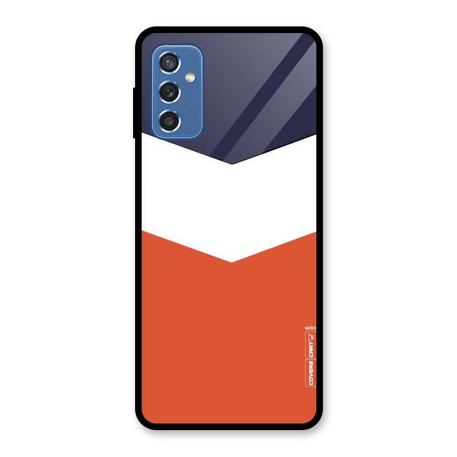 Navy Blue White Orange Arrow Glass Back Case for Galaxy M52 5G