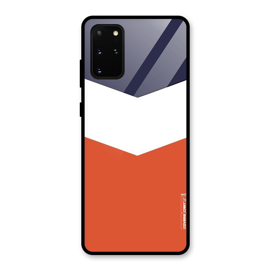 Navy Blue White Orange Arrow Glass Back Case for Galaxy S20 Plus