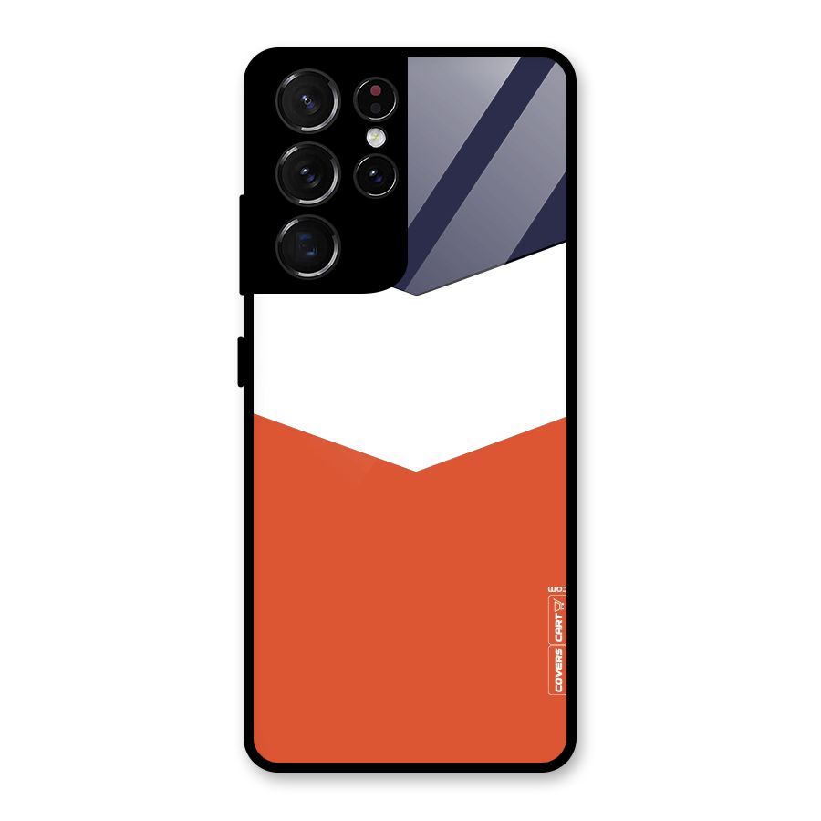 Navy Blue White Orange Arrow Glass Back Case for Galaxy S21 Ultra 5G