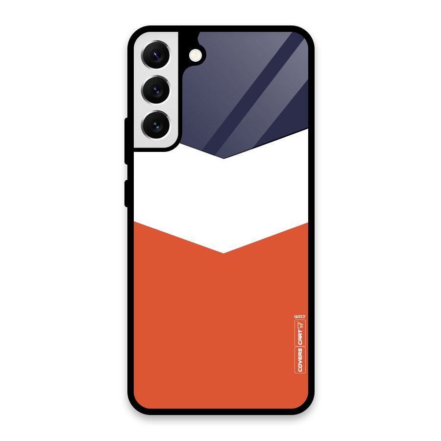 Navy Blue White Orange Arrow Glass Back Case for Galaxy S22 Plus 5G