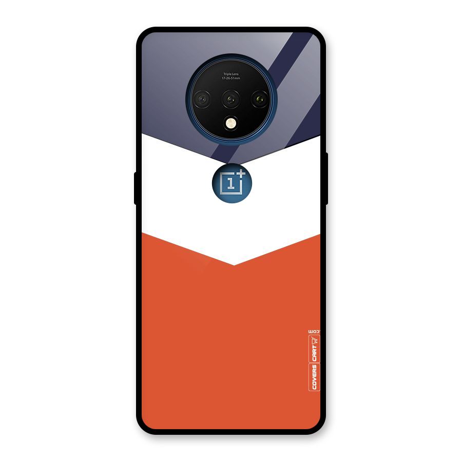 Navy Blue White Orange Arrow Glass Back Case for OnePlus 7T