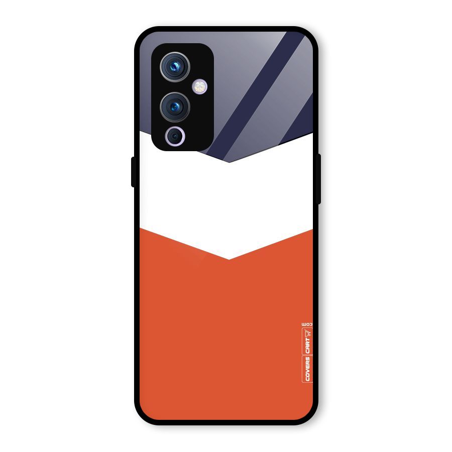 Navy Blue White Orange Arrow Glass Back Case for OnePlus 9