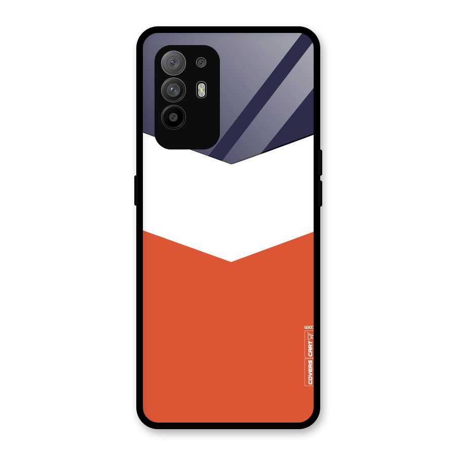 Navy Blue White Orange Arrow Glass Back Case for Oppo F19 Pro Plus 5G