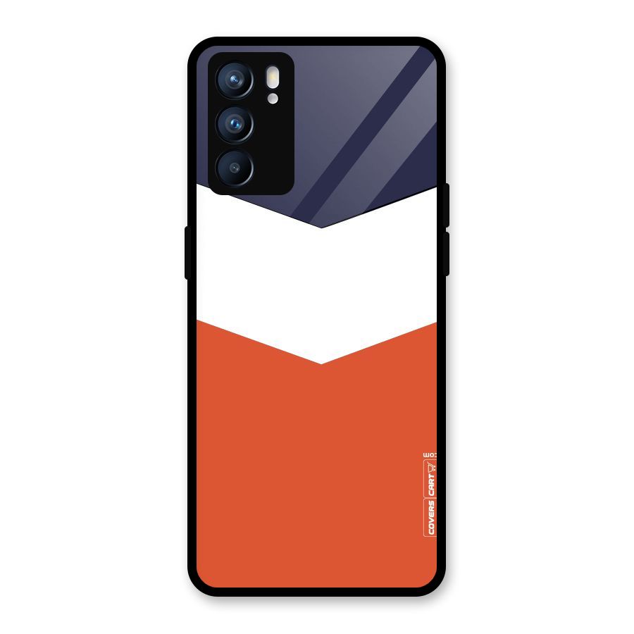 Navy Blue White Orange Arrow Glass Back Case for Oppo Reno6 5G