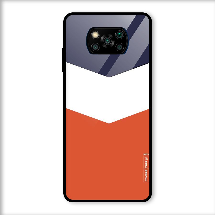 Navy Blue White Orange Arrow Glass Back Case for Poco X3