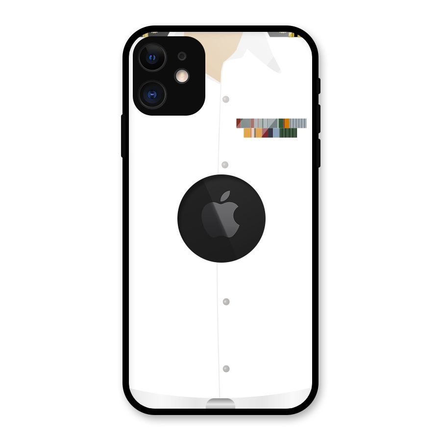 Navy Uniform Glass Back Case for iPhone 11 Logo Cut
