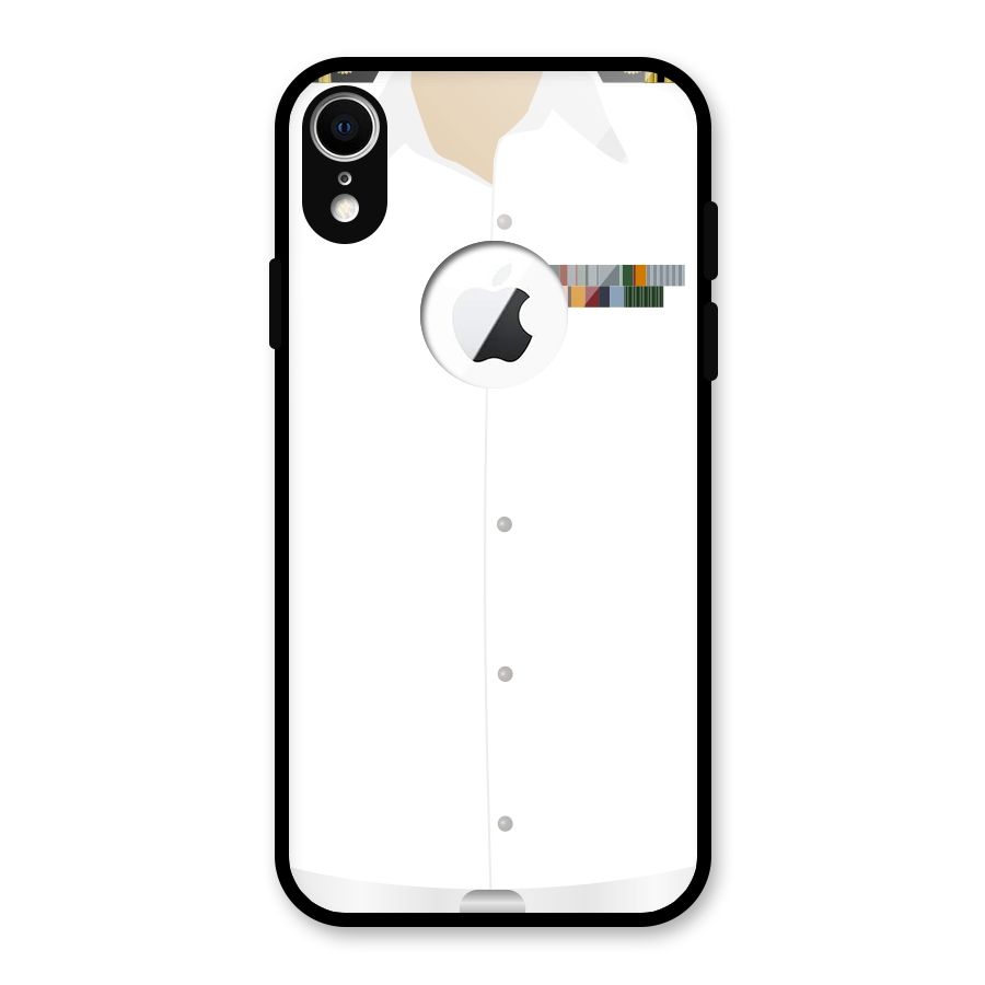 Navy Uniform Glass Back Case for iPhone XR Logo Cut