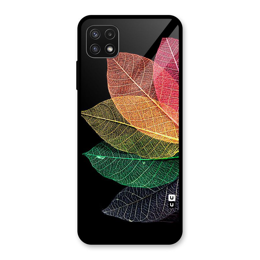 Net Leaf Color Design Glass Back Case for Galaxy A22 5G