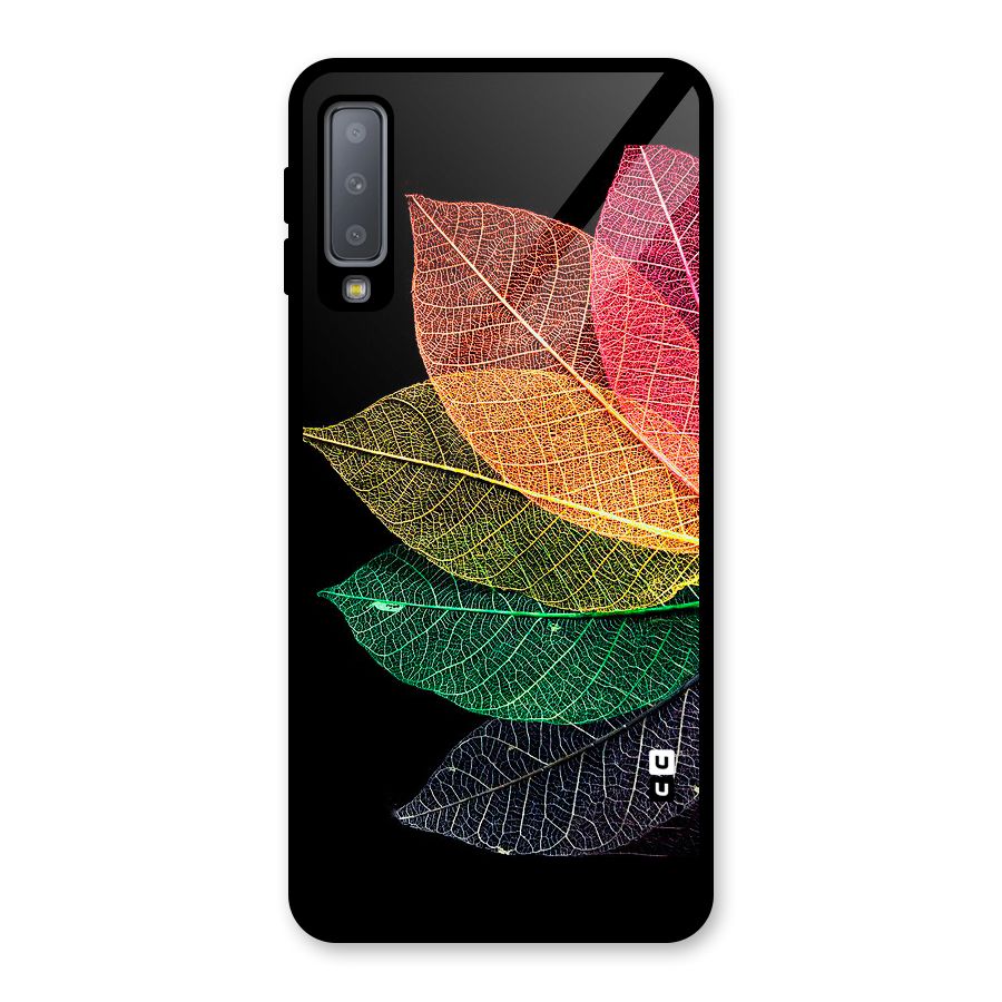 Net Leaf Color Design Glass Back Case for Galaxy A7 (2018)