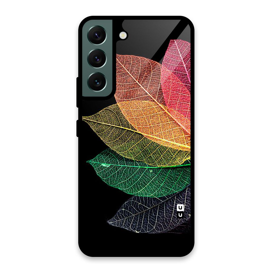Net Leaf Color Design Glass Back Case for Galaxy S22 5G