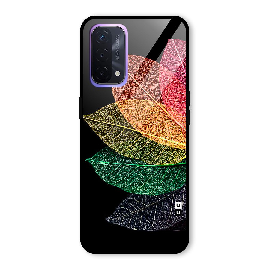 Net Leaf Color Design Glass Back Case for Oppo A74 5G