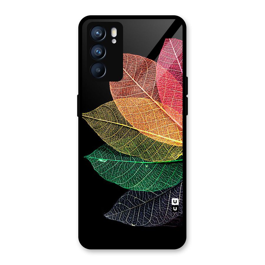 Net Leaf Color Design Glass Back Case for Oppo Reno6 5G