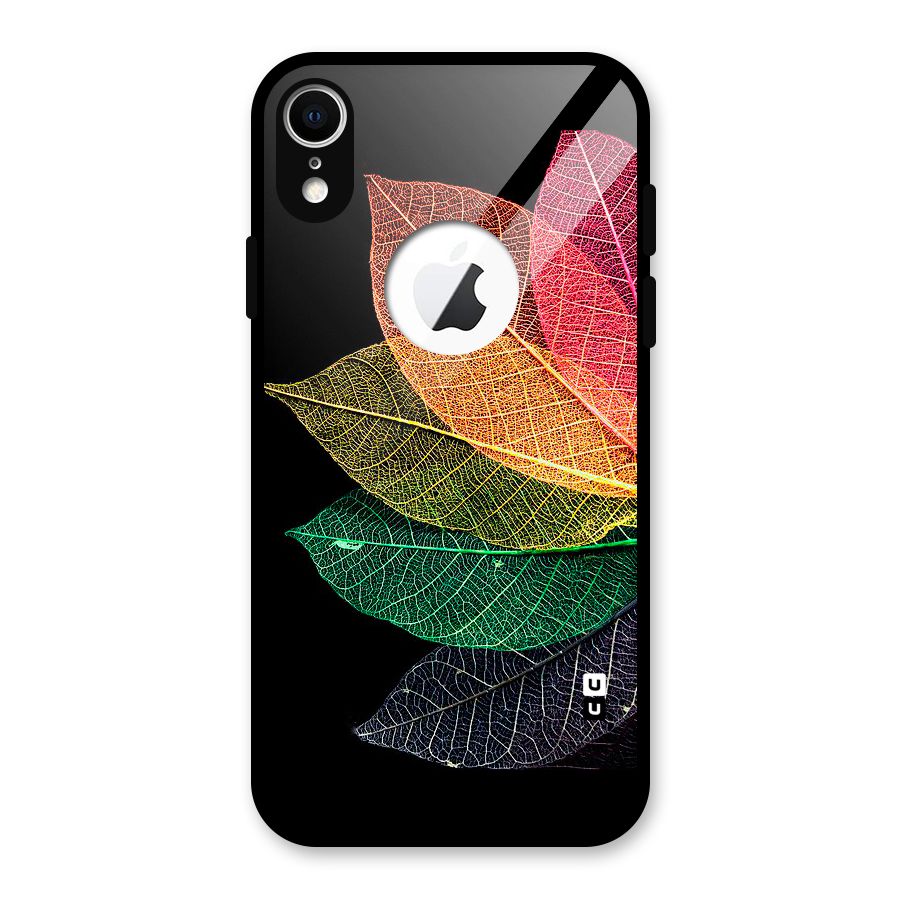 Net Leaf Color Design Glass Back Case for iPhone XR Logo Cut