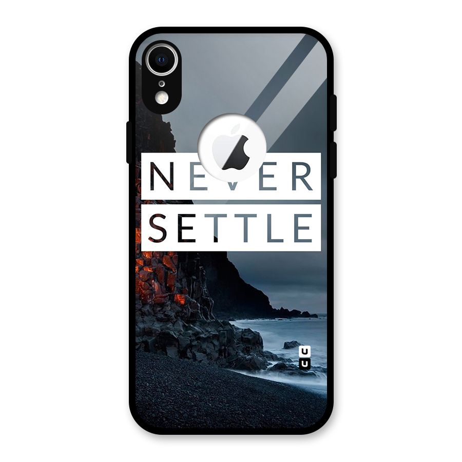 Never Settle Dark Beach Glass Back Case for iPhone XR Logo Cut