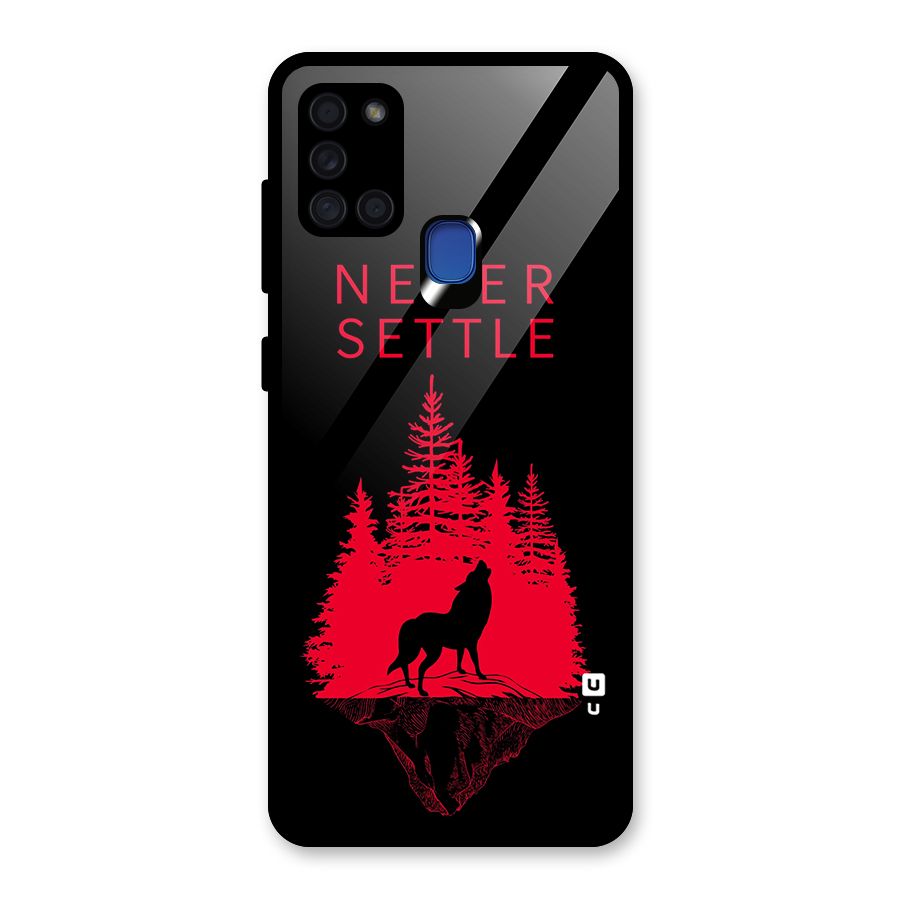 Never Settle Wolf Glass Back Case for Galaxy A21s
