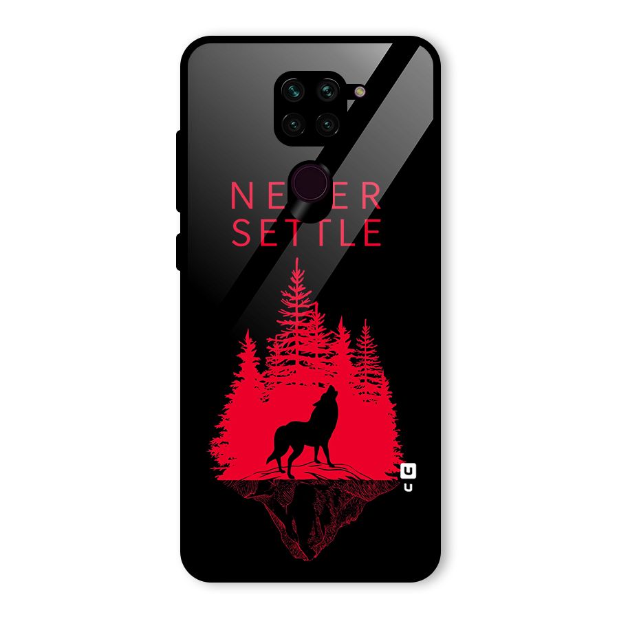 Never Settle Wolf Glass Back Case for Redmi Note 9