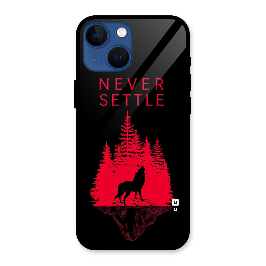 Never Settle Wolf Glass Back Case for iPhone 13 Mini