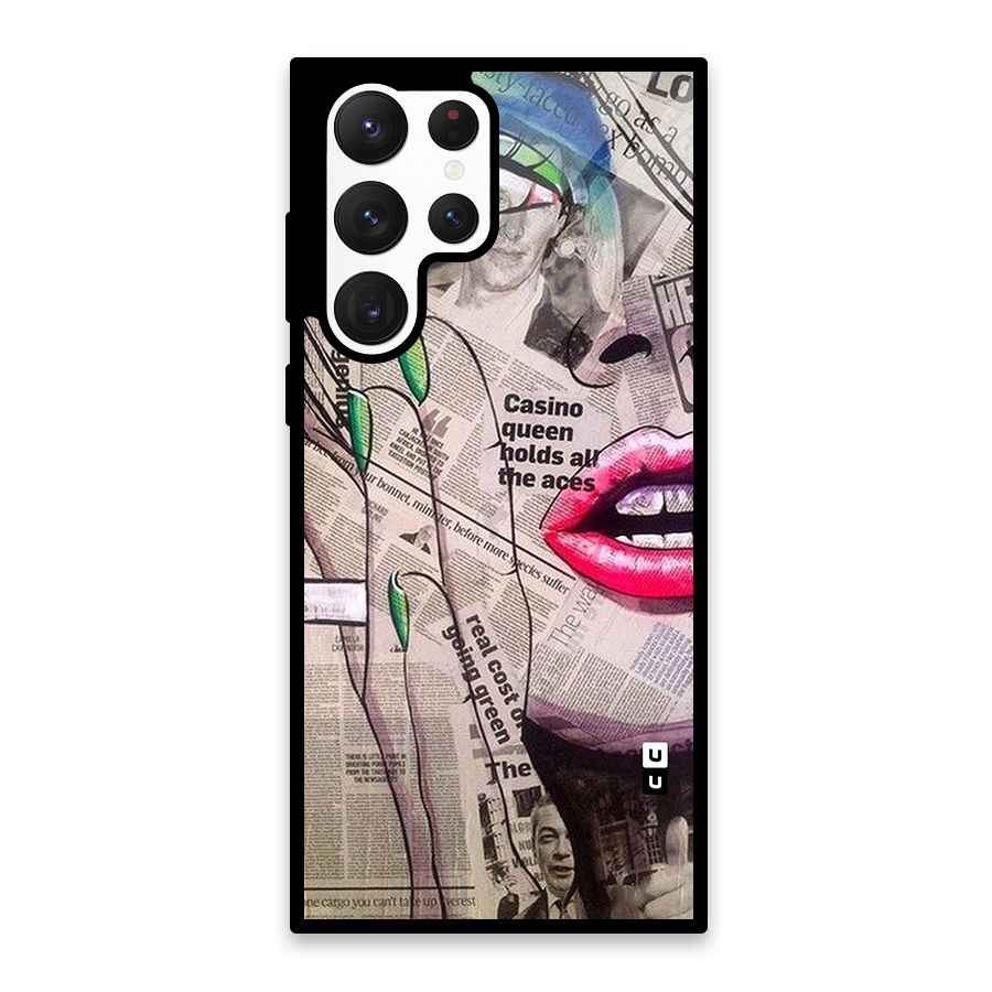 Newspaper Girl Art Glass Back Case for Galaxy S22 Ultra 5G