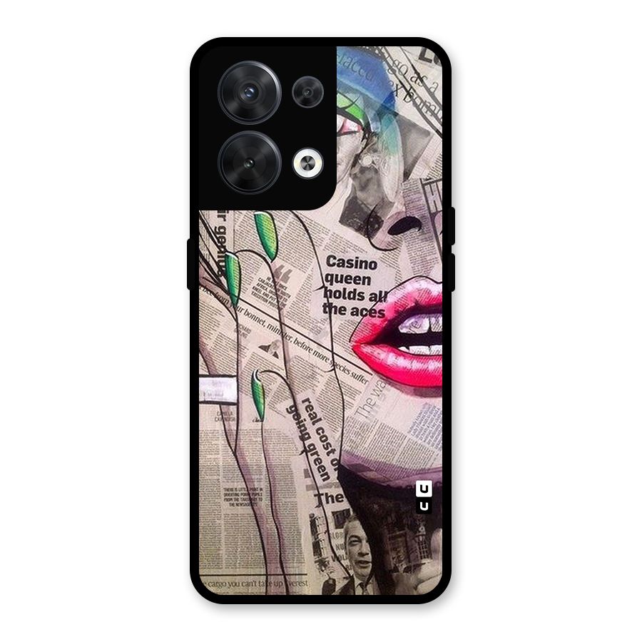 Newspaper Girl Art Glass Back Case for Oppo Reno8 5G