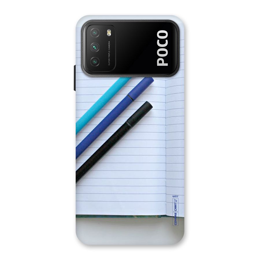 Notebook And Pens Back Case for Poco M3