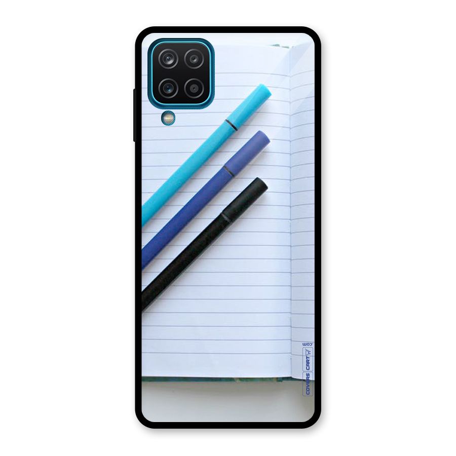 Notebook And Pens Glass Back Case for Galaxy A12