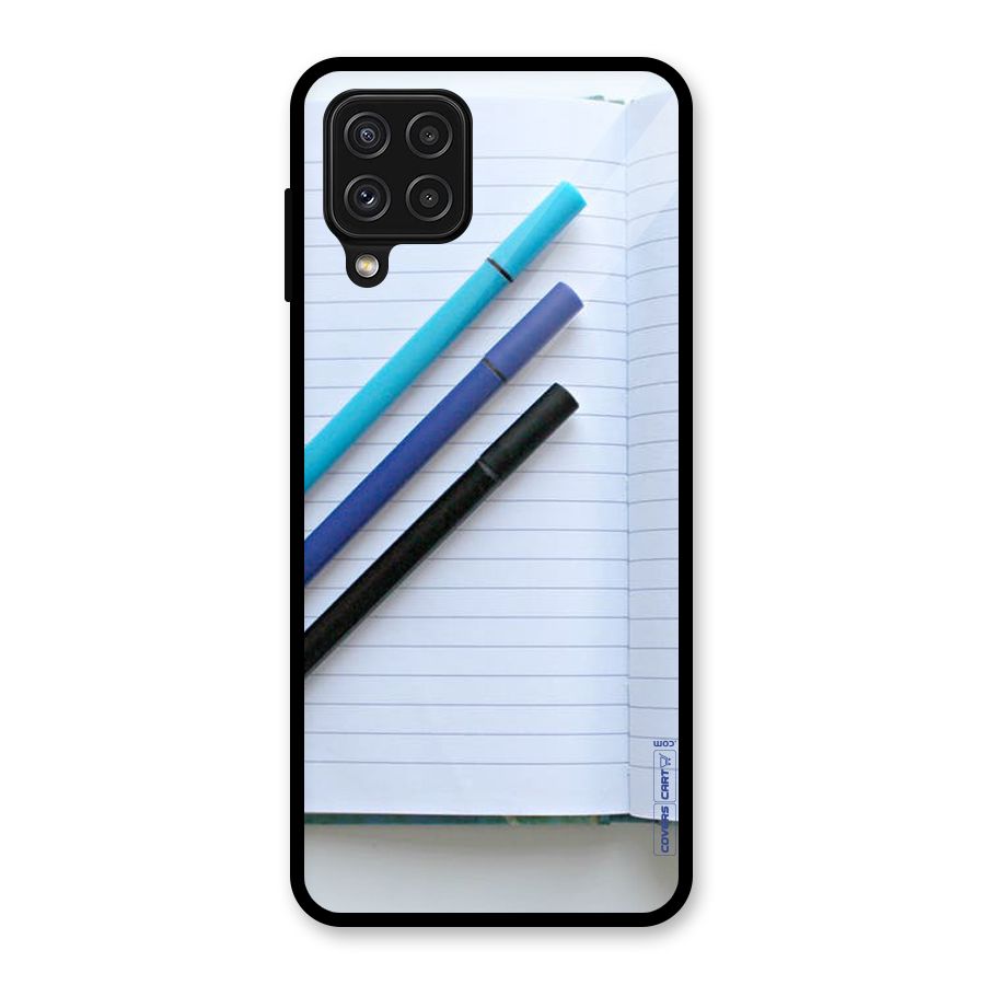 Notebook And Pens Glass Back Case for Galaxy A22 4G