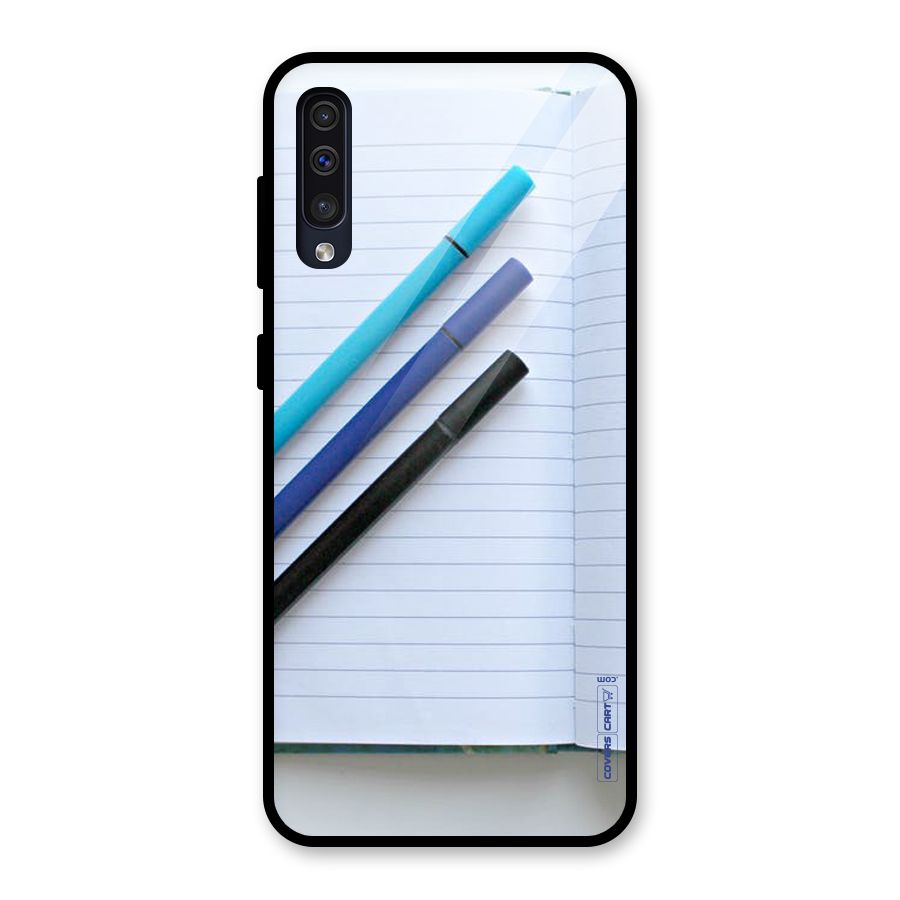 Notebook And Pens Glass Back Case for Galaxy A50