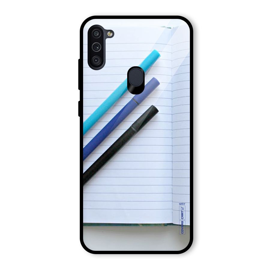 Notebook And Pens Glass Back Case for Galaxy M11