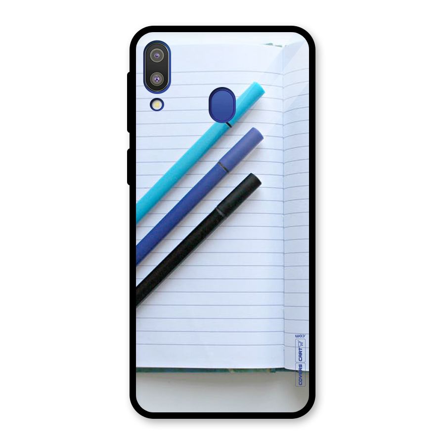 Notebook And Pens Glass Back Case for Galaxy M20