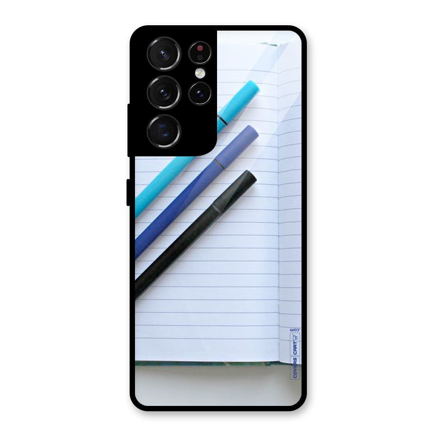 Notebook And Pens Glass Back Case for Galaxy S21 Ultra 5G