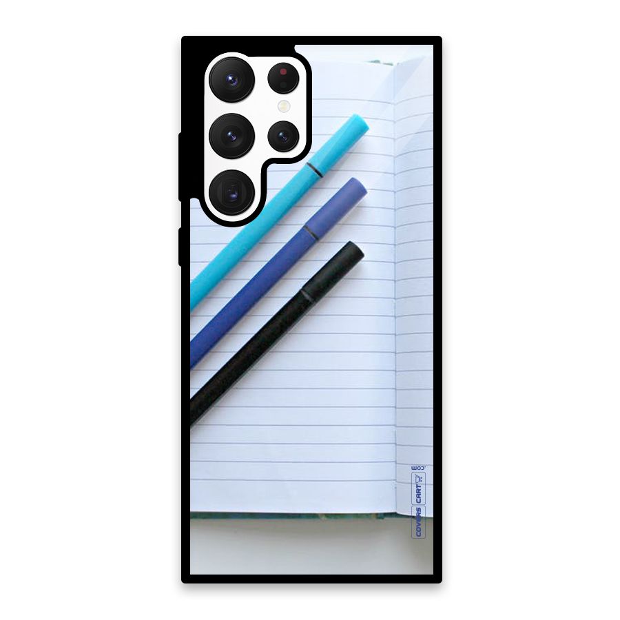 Notebook And Pens Glass Back Case for Galaxy S22 Ultra 5G
