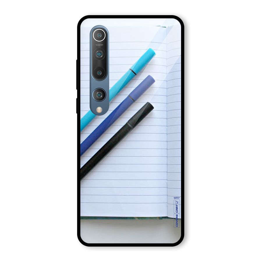 Notebook And Pens Glass Back Case for Mi 10
