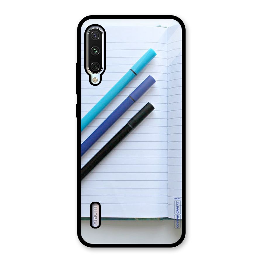 Notebook And Pens Glass Back Case for Mi A3