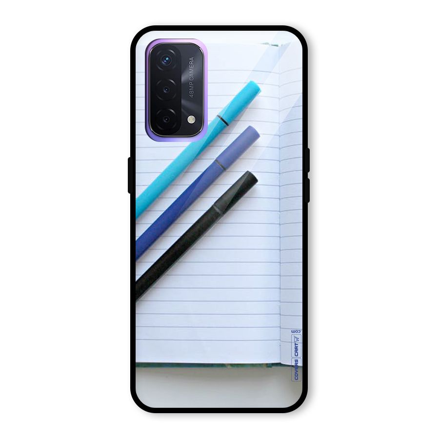 Notebook And Pens Glass Back Case for Oppo A74 5G