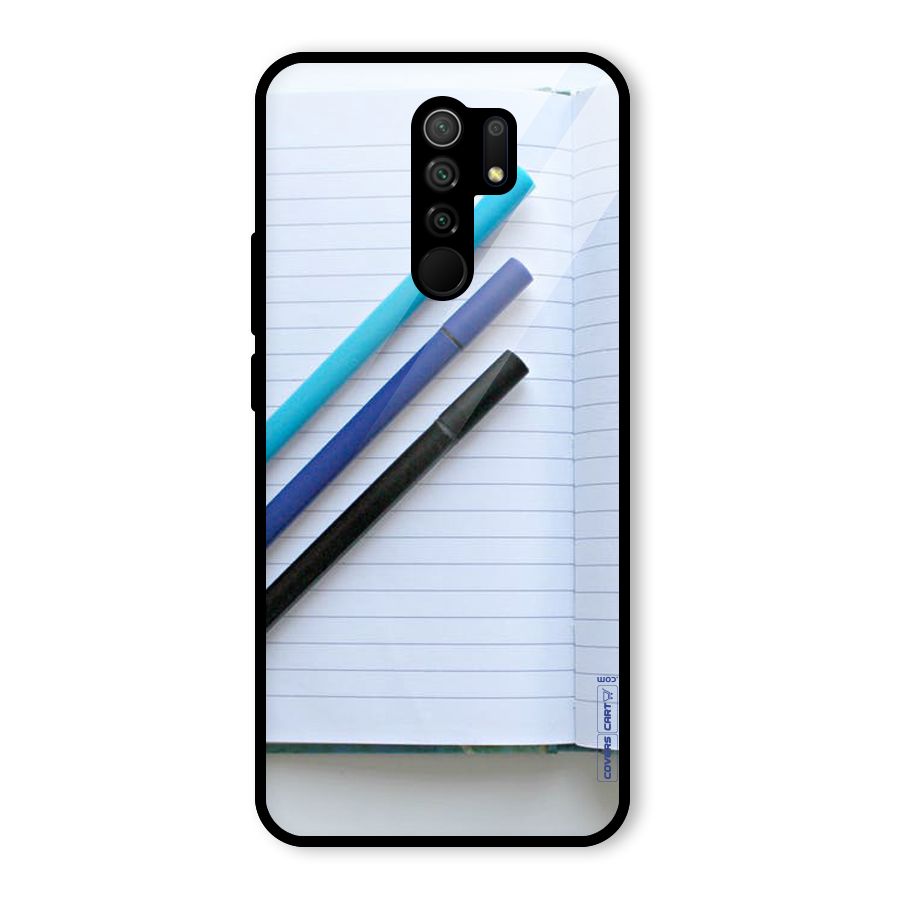 Notebook And Pens Glass Back Case for Poco M2