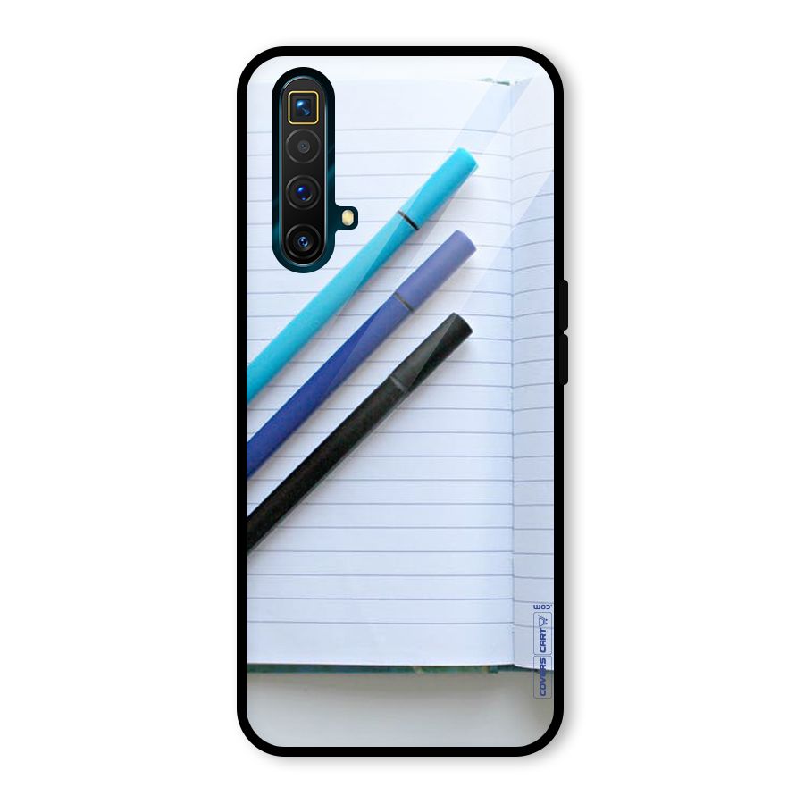 Notebook And Pens Glass Back Case for Realme X3