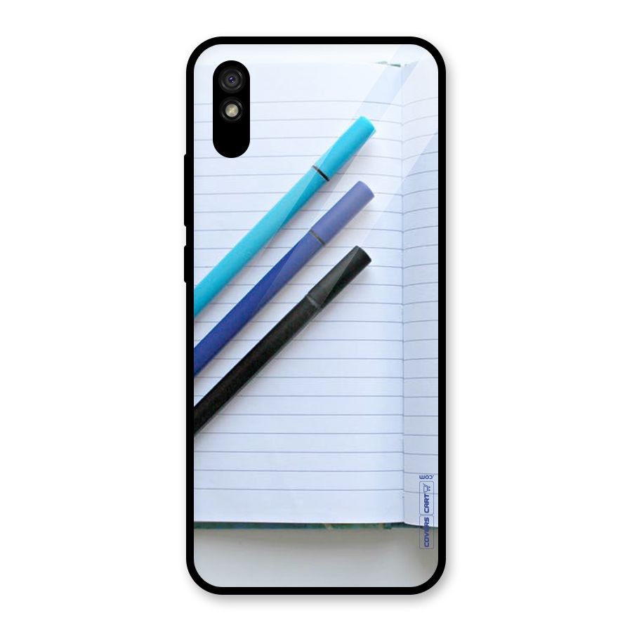 Notebook And Pens Glass Back Case for Redmi 9A