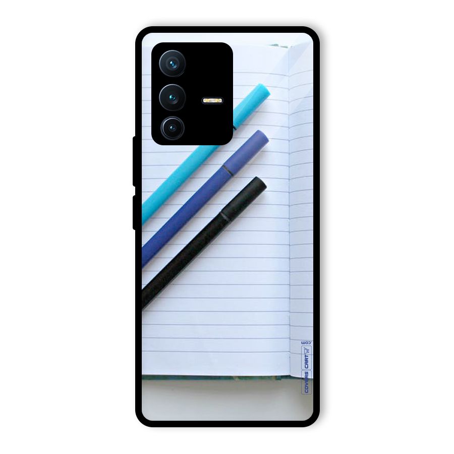 Notebook And Pens Glass Back Case for Vivo V23 Pro