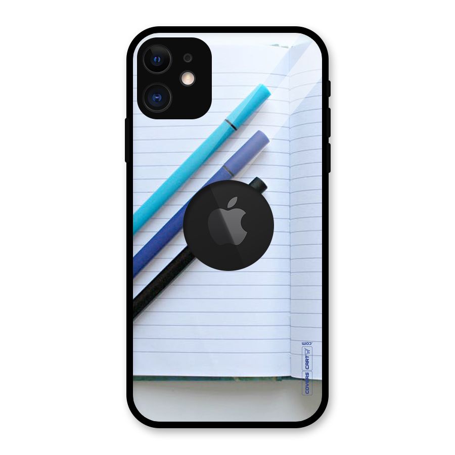 Notebook And Pens Glass Back Case for iPhone 11 Logo Cut