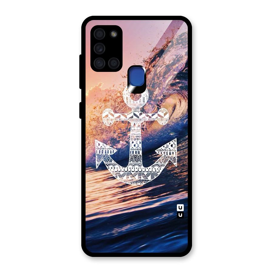 Ocean Anchor Wave Glass Back Case for Galaxy A21s