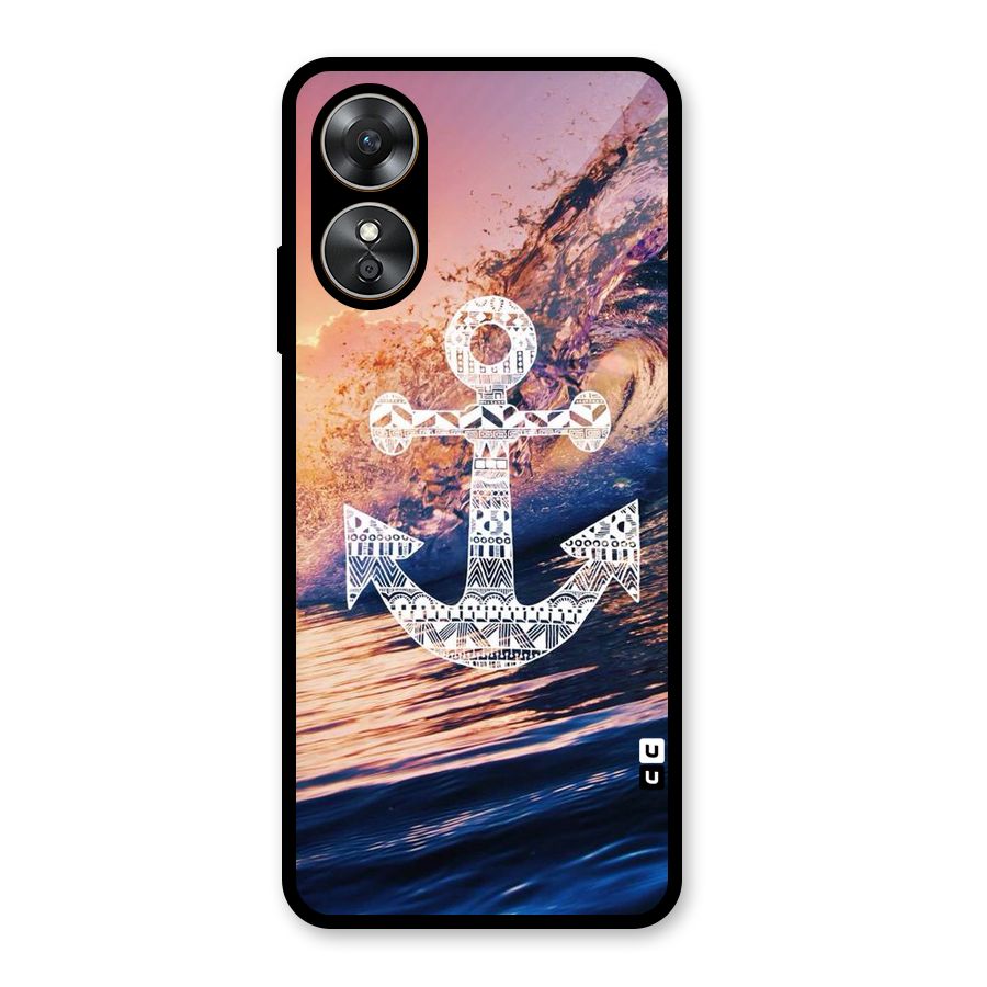 Ocean Anchor Wave Glass Back Case for Oppo A17