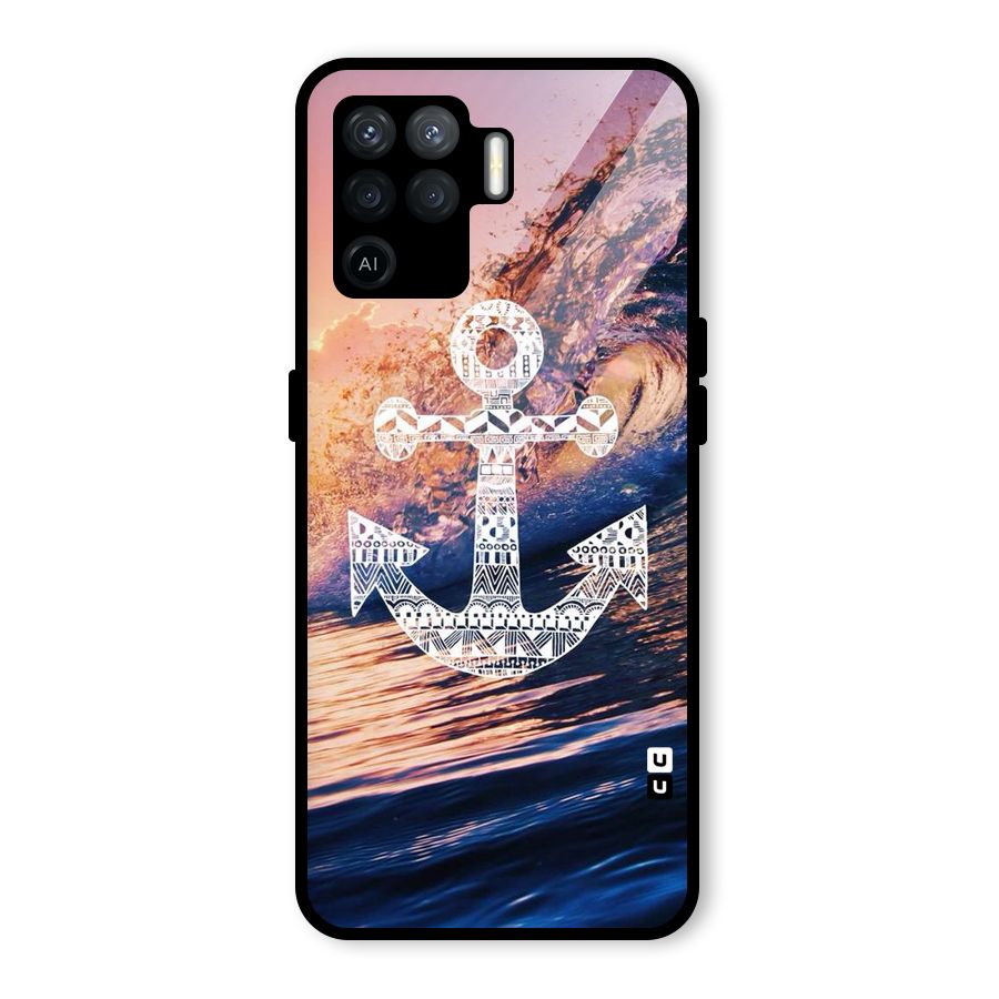 Ocean Anchor Wave Glass Back Case for Oppo F19 Pro