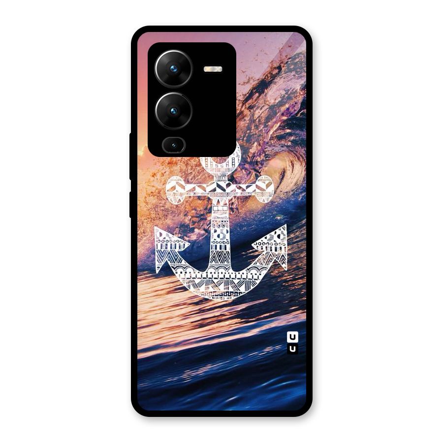 Ocean Anchor Wave Glass Back Case for Vivo V25 Pro