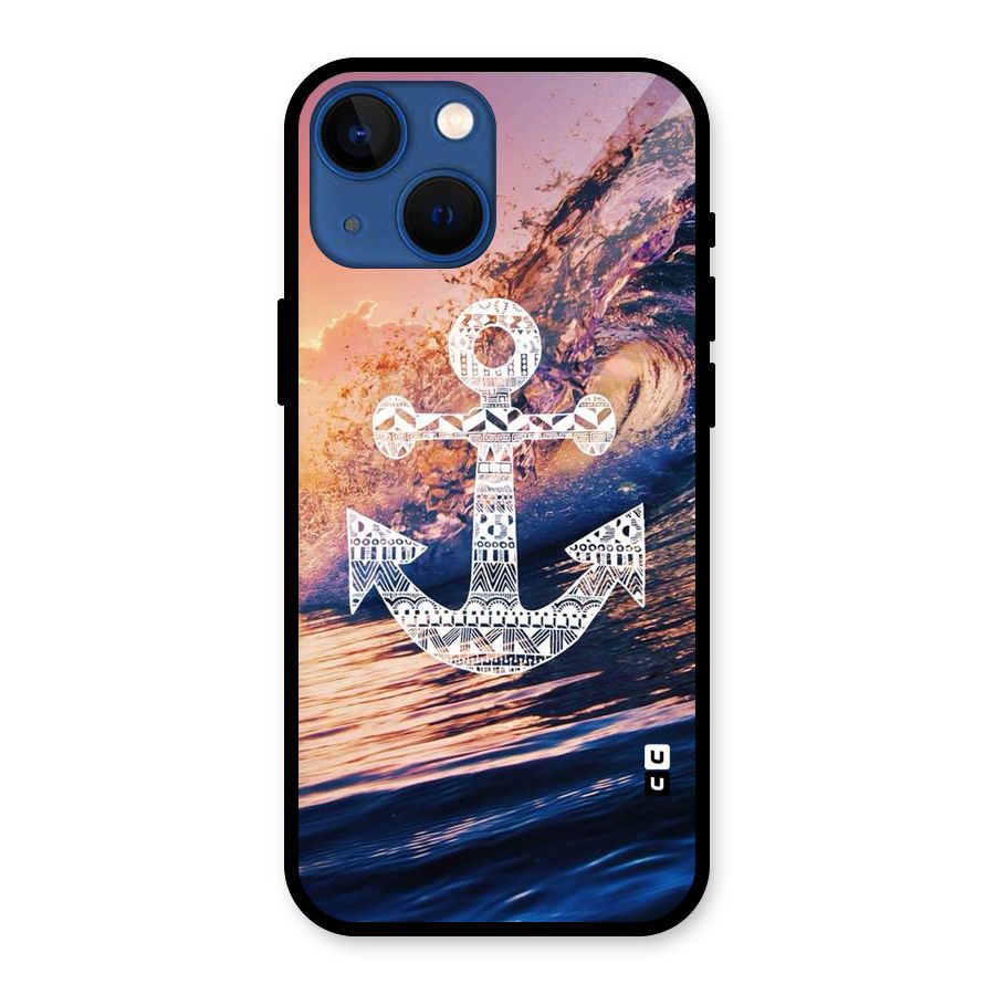 Ocean Anchor Wave Glass Back Case for iPhone 13 Mini
