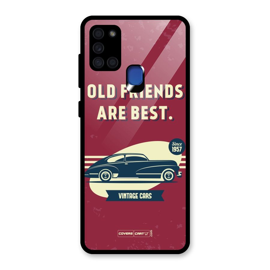 Old Friends Vintage Car Glass Back Case for Galaxy A21s