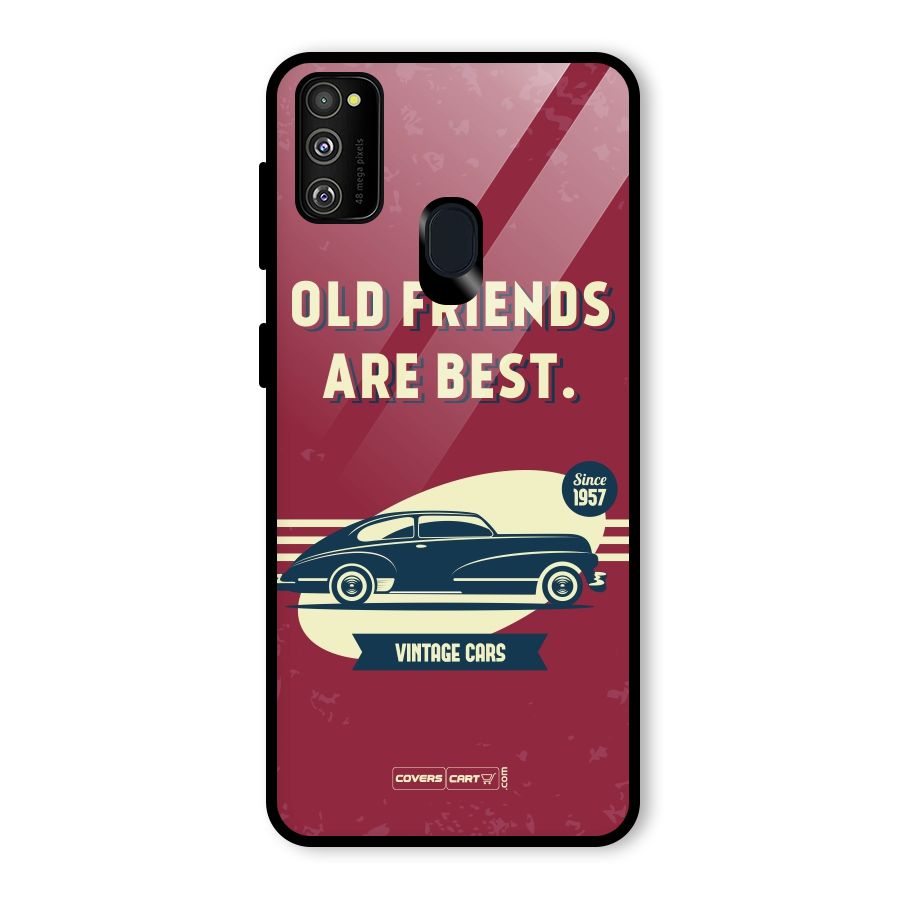 Old Friends Vintage Car Glass Back Case for Galaxy M21