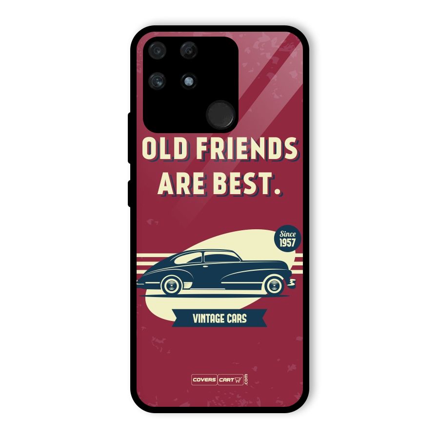 Old Friends Vintage Car Glass Back Case for Realme Narzo 50A