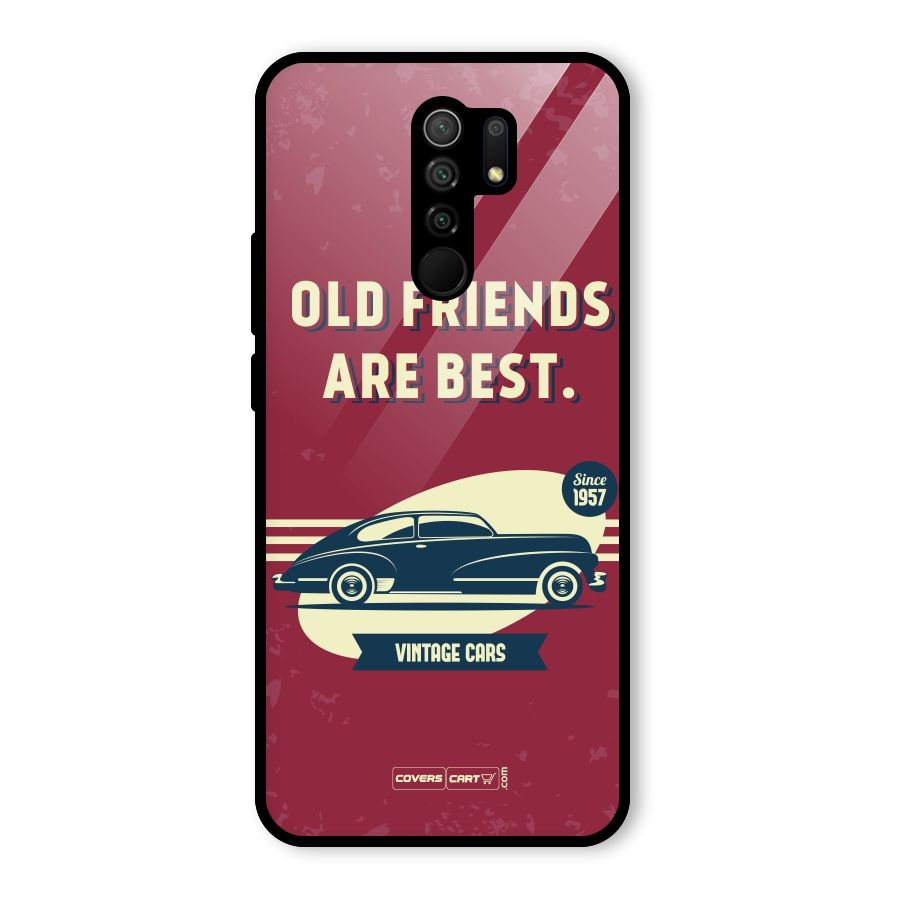 Old Friends Vintage Car Glass Back Case for Redmi 9 Prime