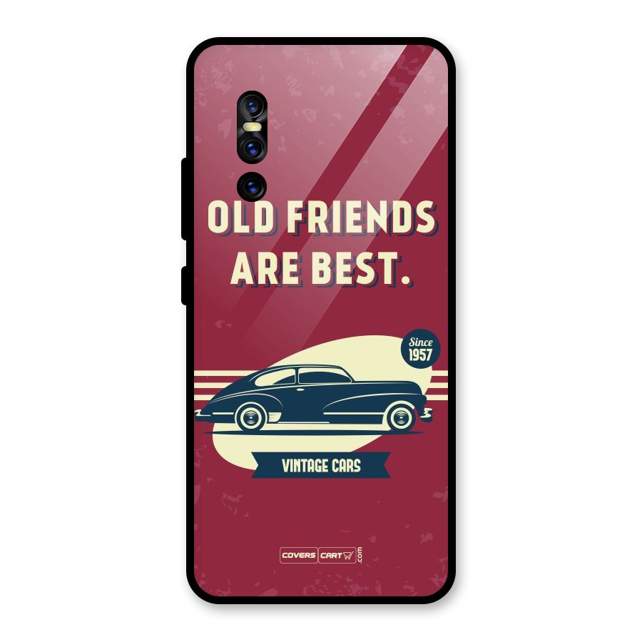 Old Friends Vintage Car Glass Back Case for Vivo V15 Pro
