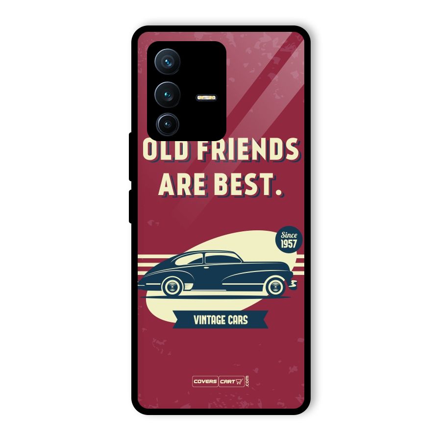 Old Friends Vintage Car Glass Back Case for Vivo V23 Pro